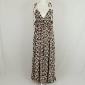 Skylar Madison Women's Small Black Brown Snake Print V-Neck Low Back Maxi Dress